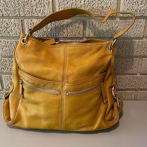 Michael Kors yellow soft pebble leather shoulder handbag, gold buckles & zippers